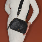 Clara Croco Embossed Leather Bag Black