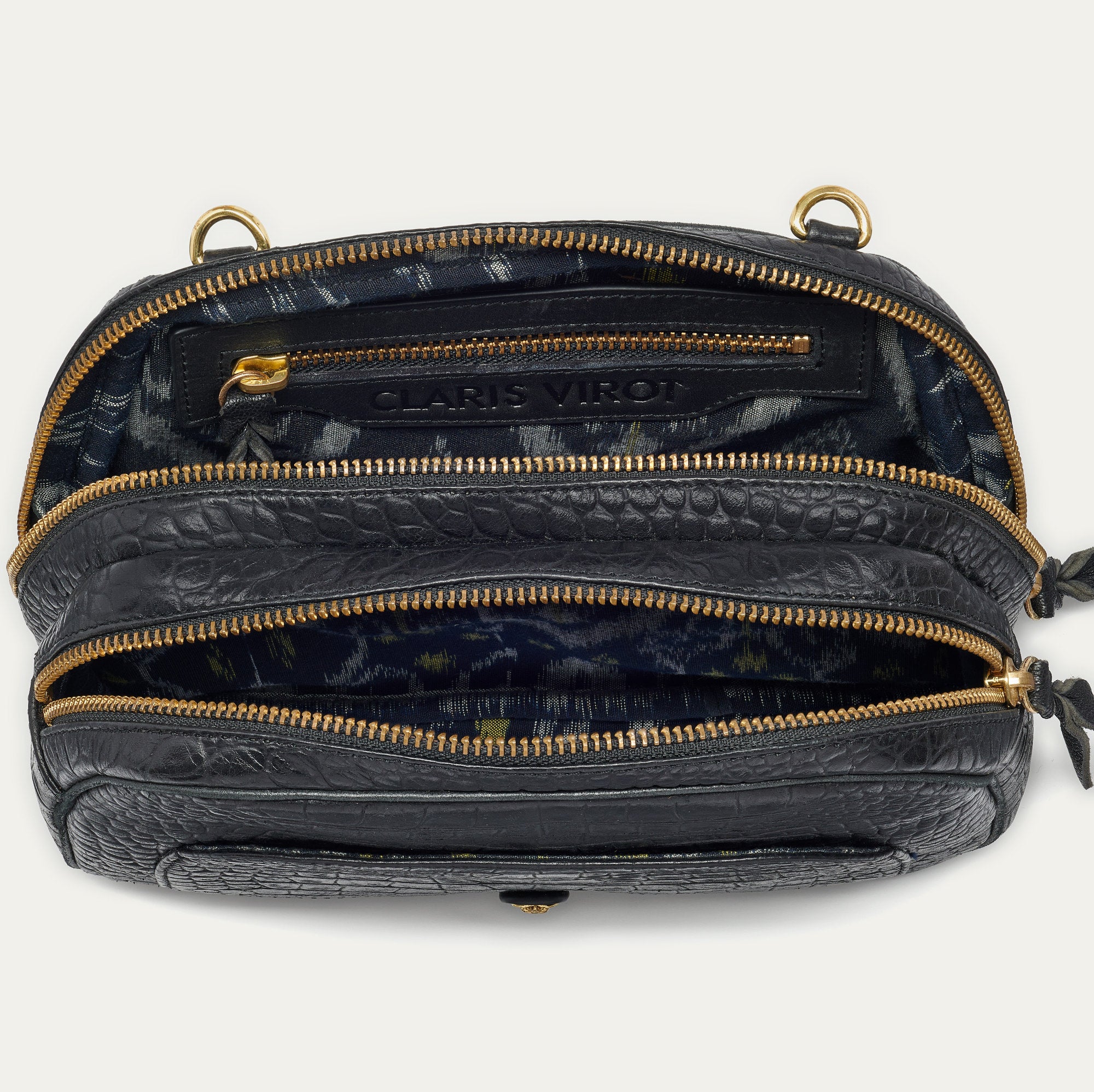 Clara Croco Embossed Leather Bag Black