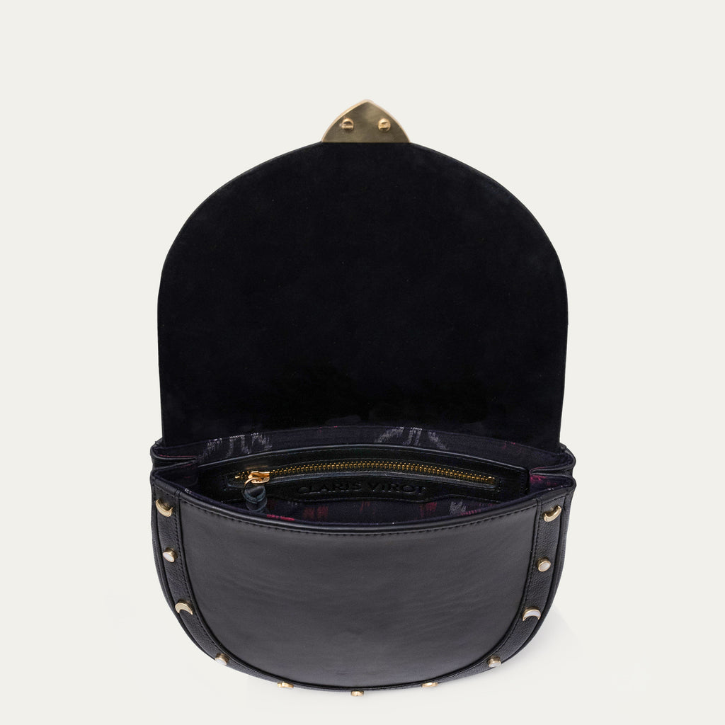 Sac Cuir Victoria Nappa Noir et Rivets en Nacre