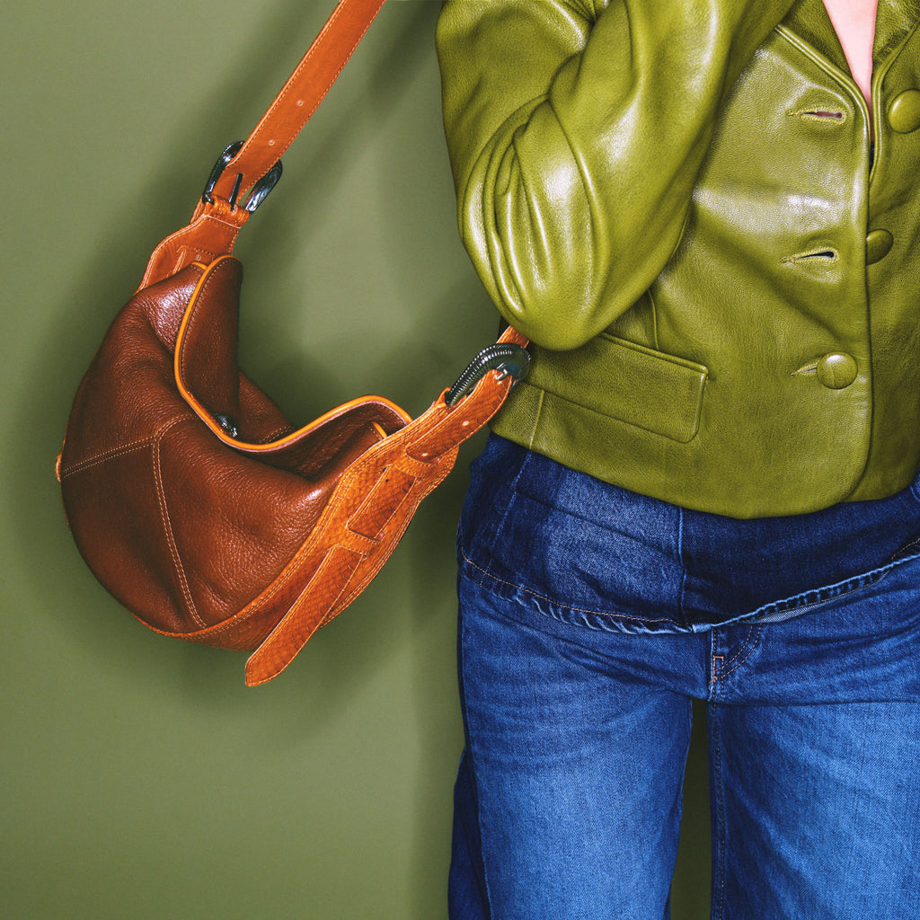 Estelle Leather and Cobra Tobacco Honey Bag