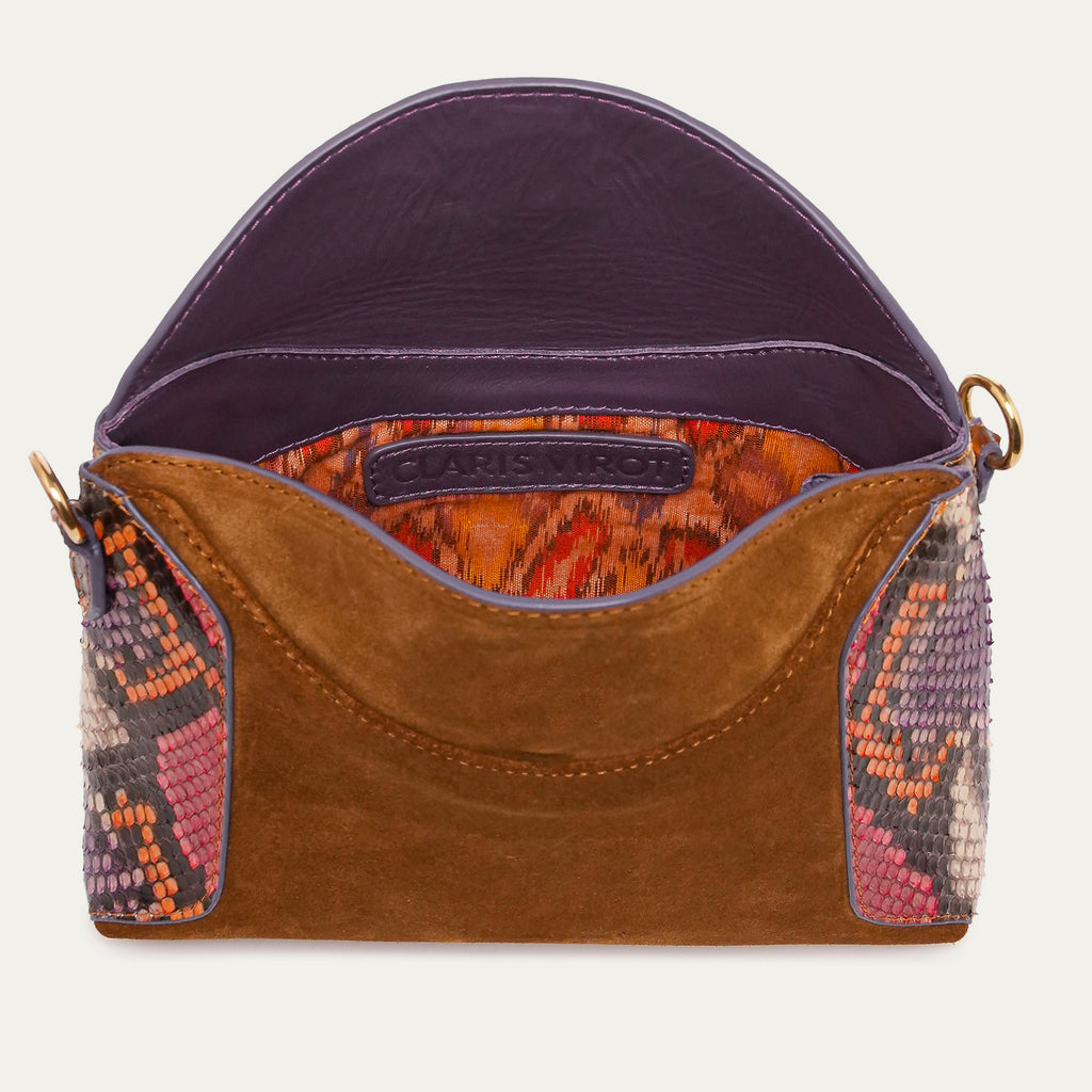 Bolso mini Gaia de pitón y mezcla de piel en tabaco rosavande