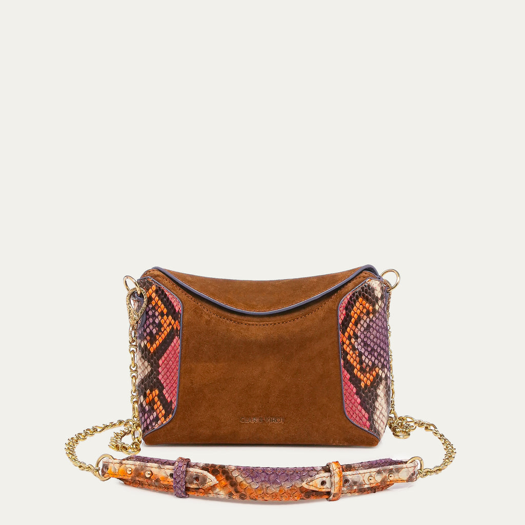 Bolso mini Gaia de pitón y mezcla de piel en tabaco rosavande