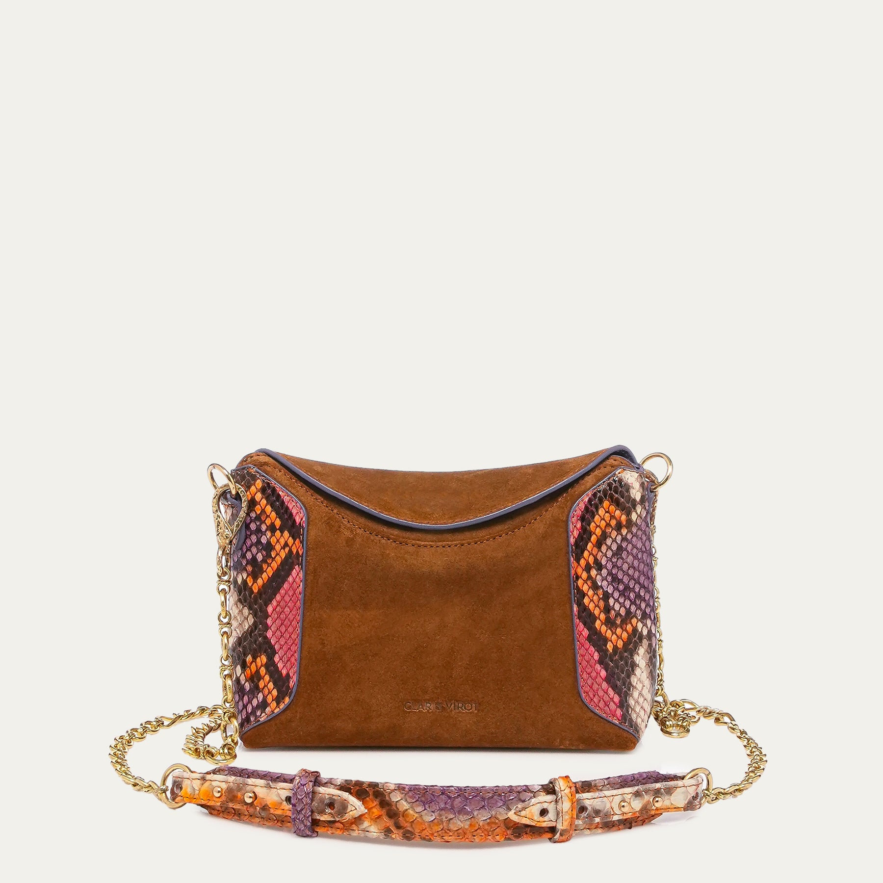 Bolso mini Gaia de pitón y mezcla de piel en tabaco rosavande