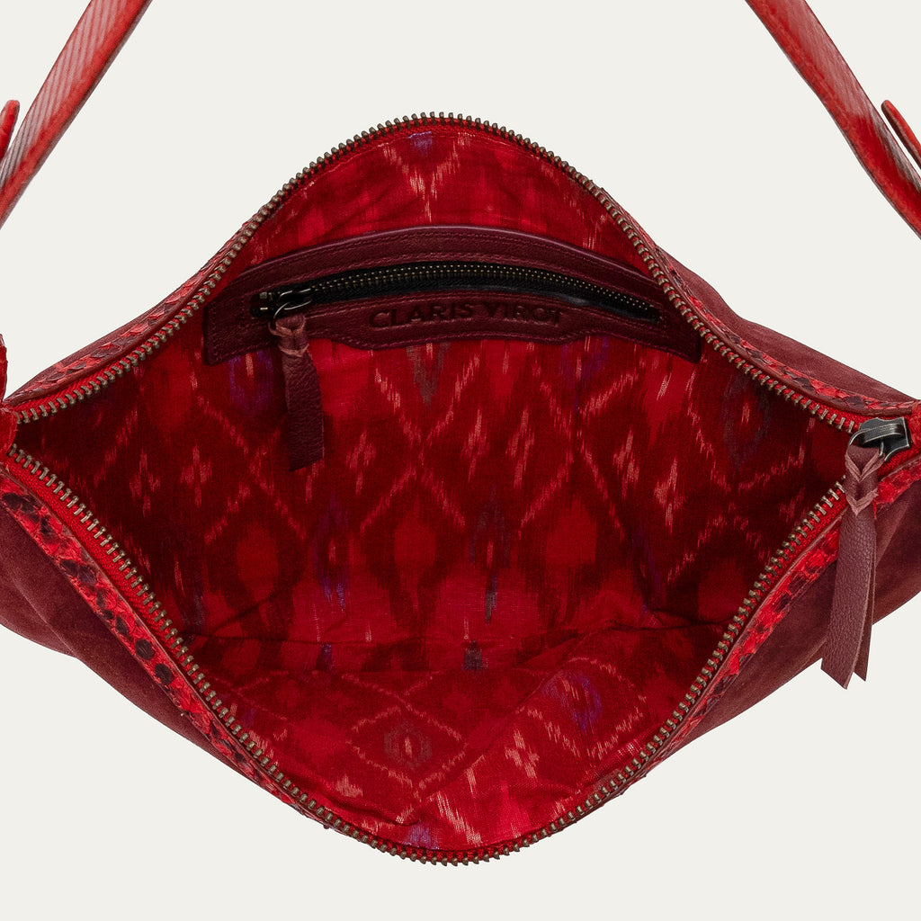 Burgundy And Ruby Chris Velvet And Python Calfskin Bag