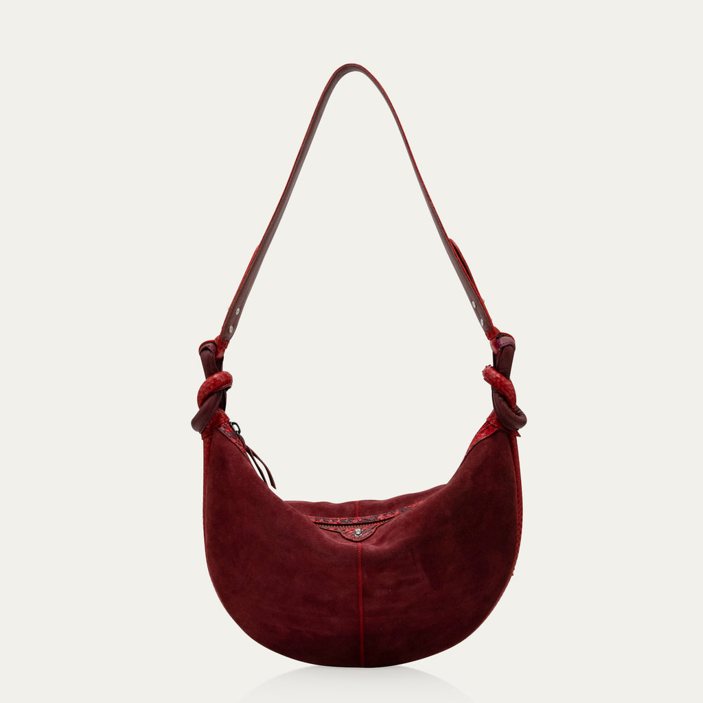 Burgundy And Ruby Chris Velvet And Python Calfskin Bag