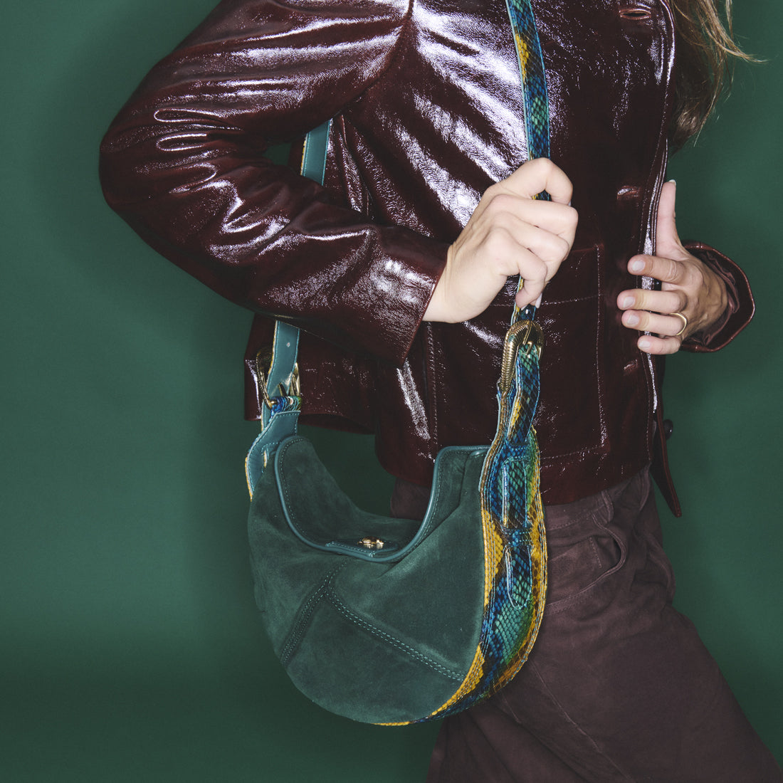 Estelle Velvet Calfskin & Python Bag Jade Green Lotus Blue