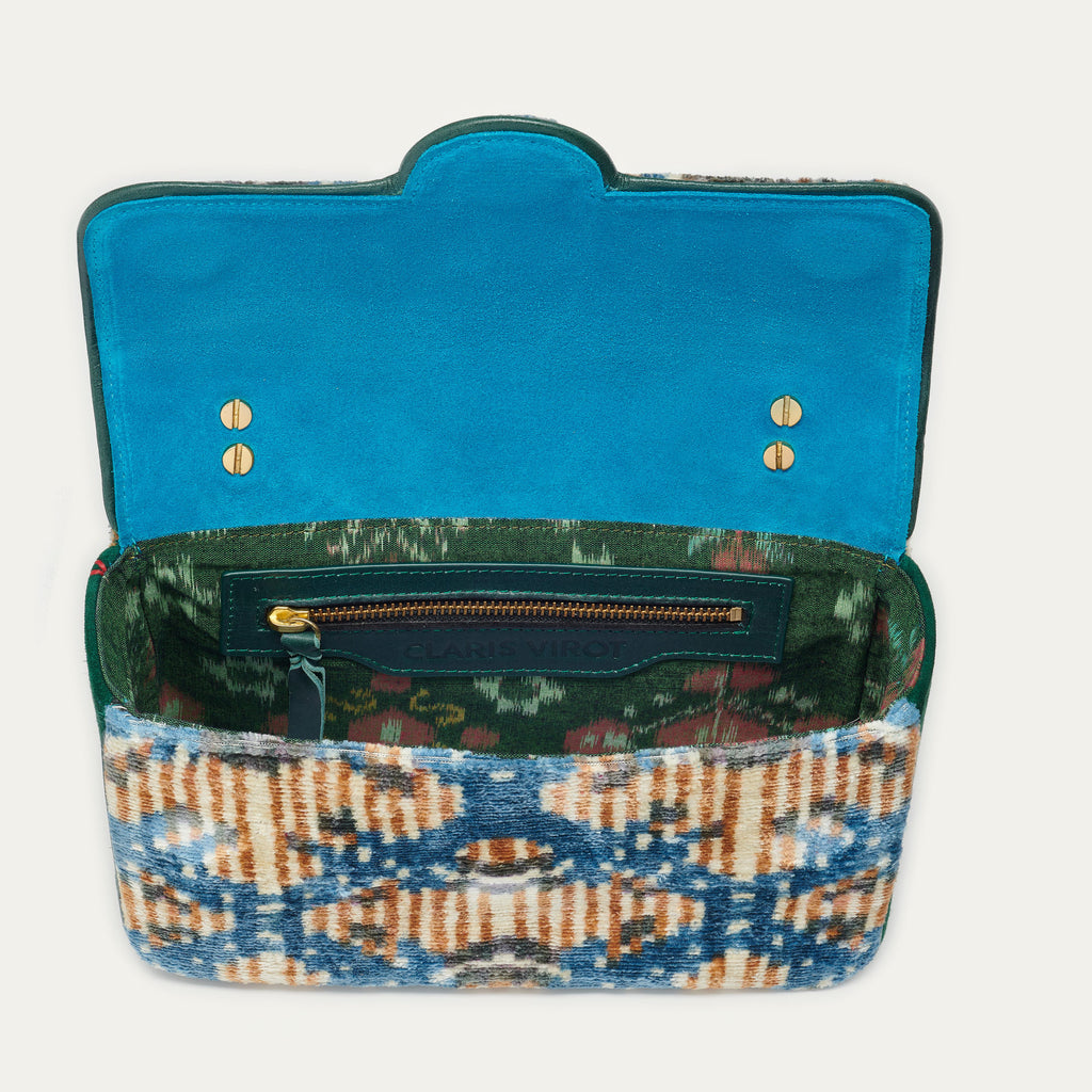 Bolso Big Ava De Terciopelo De Seda Copos De Nieve Azules