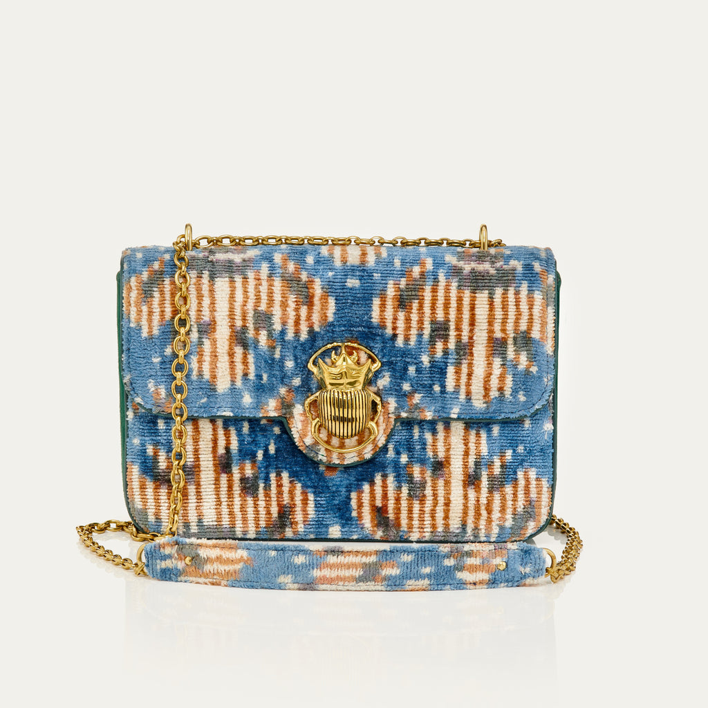 Bolso Big Ava De Terciopelo De Seda Copos De Nieve Azules