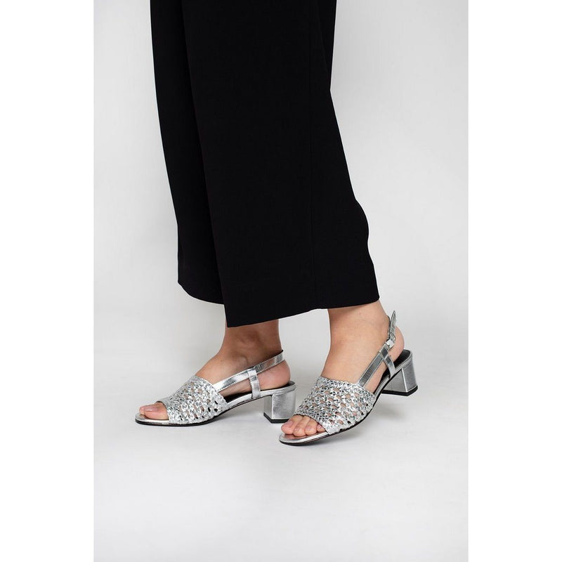 White Sun - Emmy Heel Sandals - Goat Silver (Cane) - Silver