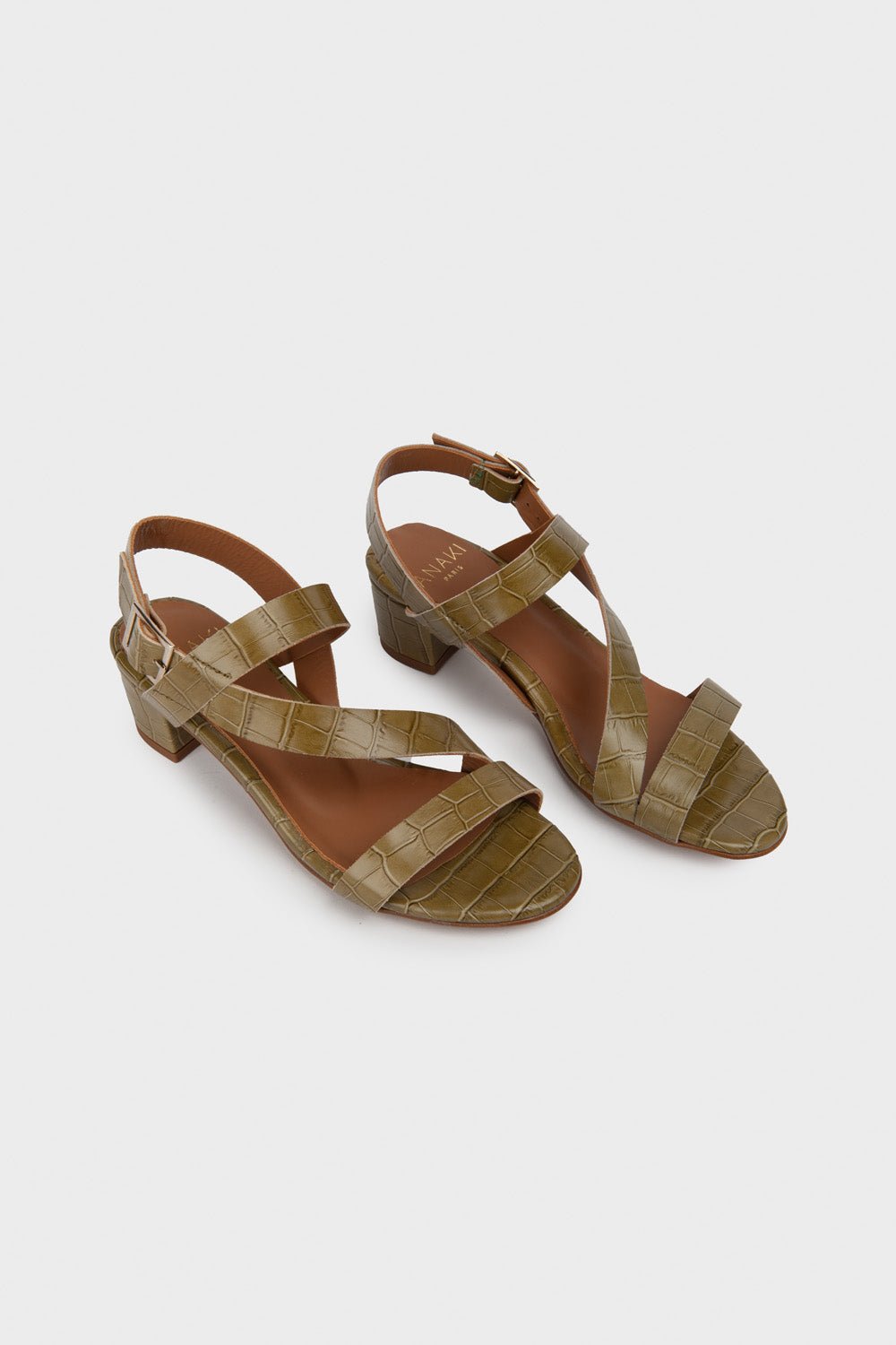 Sandalias De Tacón Vista - Croco Caqui