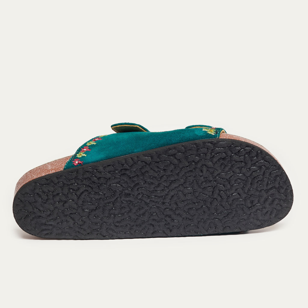 Sandalias Odette De Piel Gamuza Azul Pato