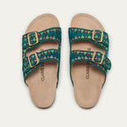 Sandalias Odette De Piel Gamuza Azul Pato