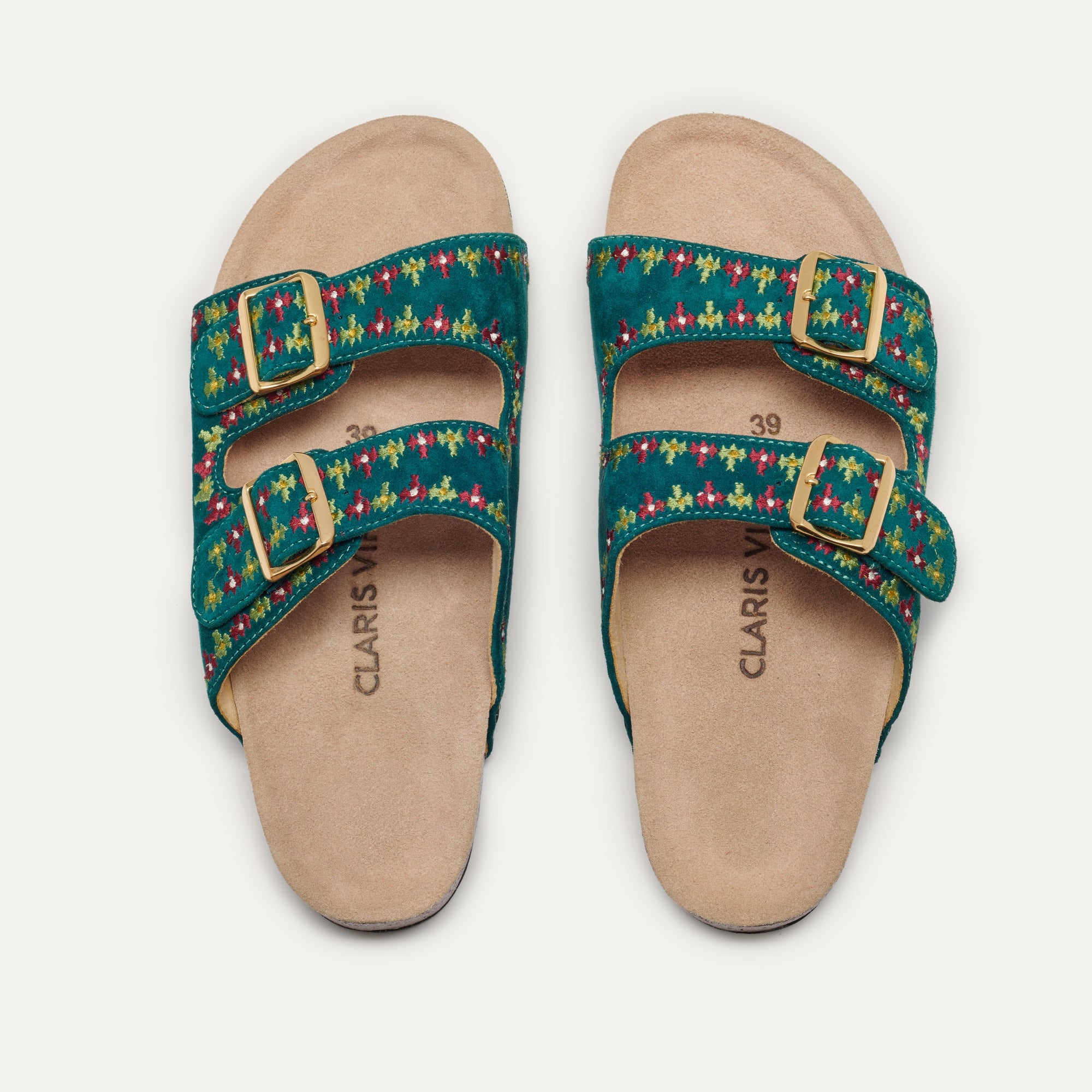 Sandalias Odette De Piel Gamuza Azul Pato