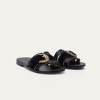 Sandalias de cuero negras mezcla violeta