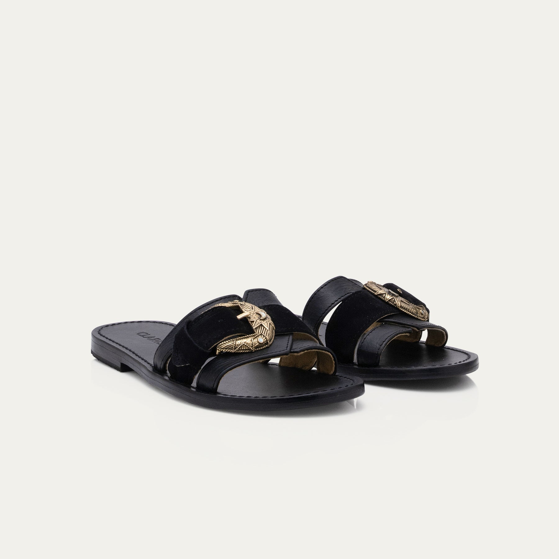 Sandalias de cuero negras mezcla violeta