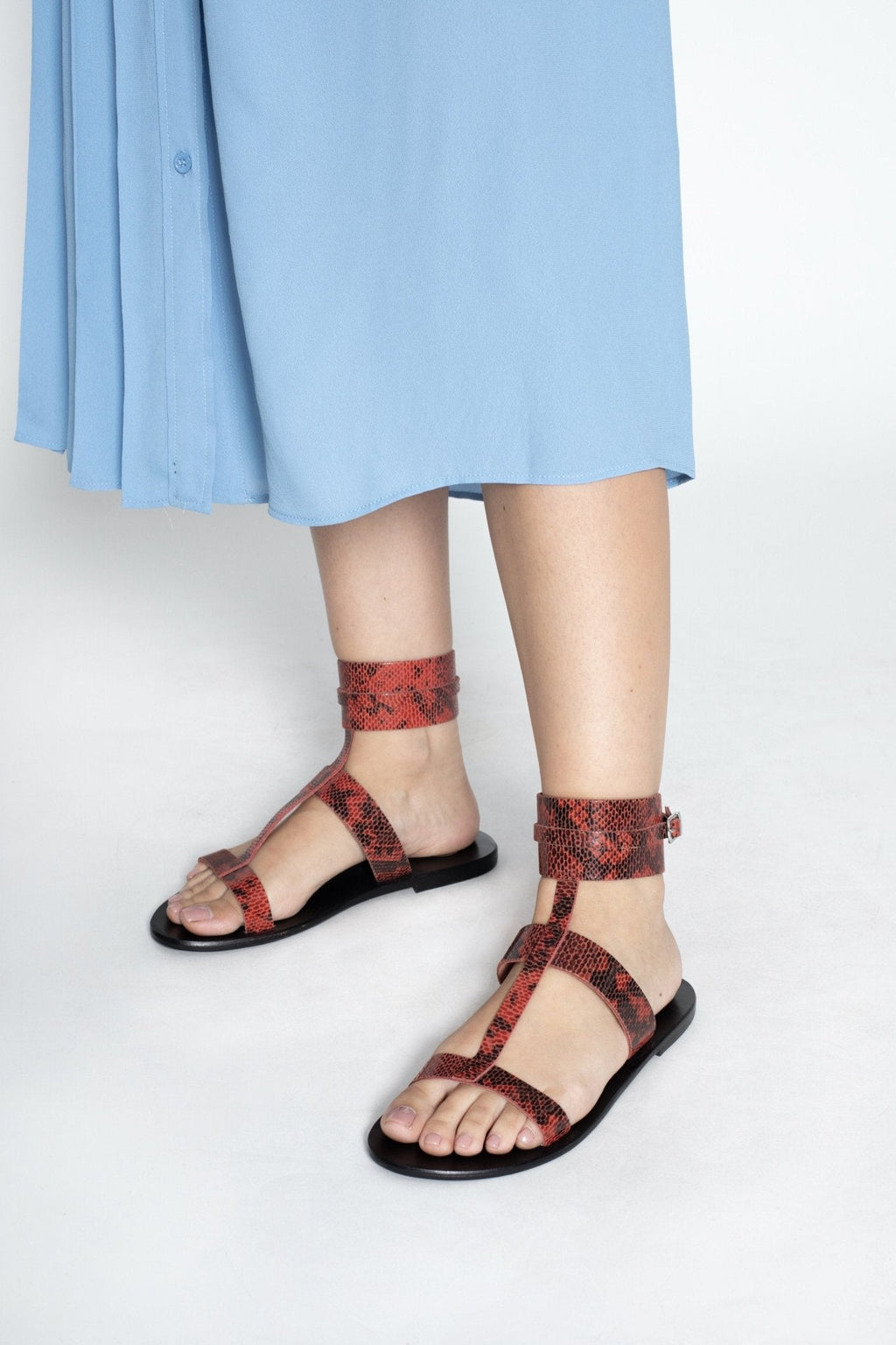 White Sun - Sandalias planas Barcari - Serpiente roja - Mujer