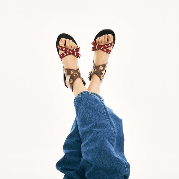 Sandalias de cuero burdeos y chocolate Laurette