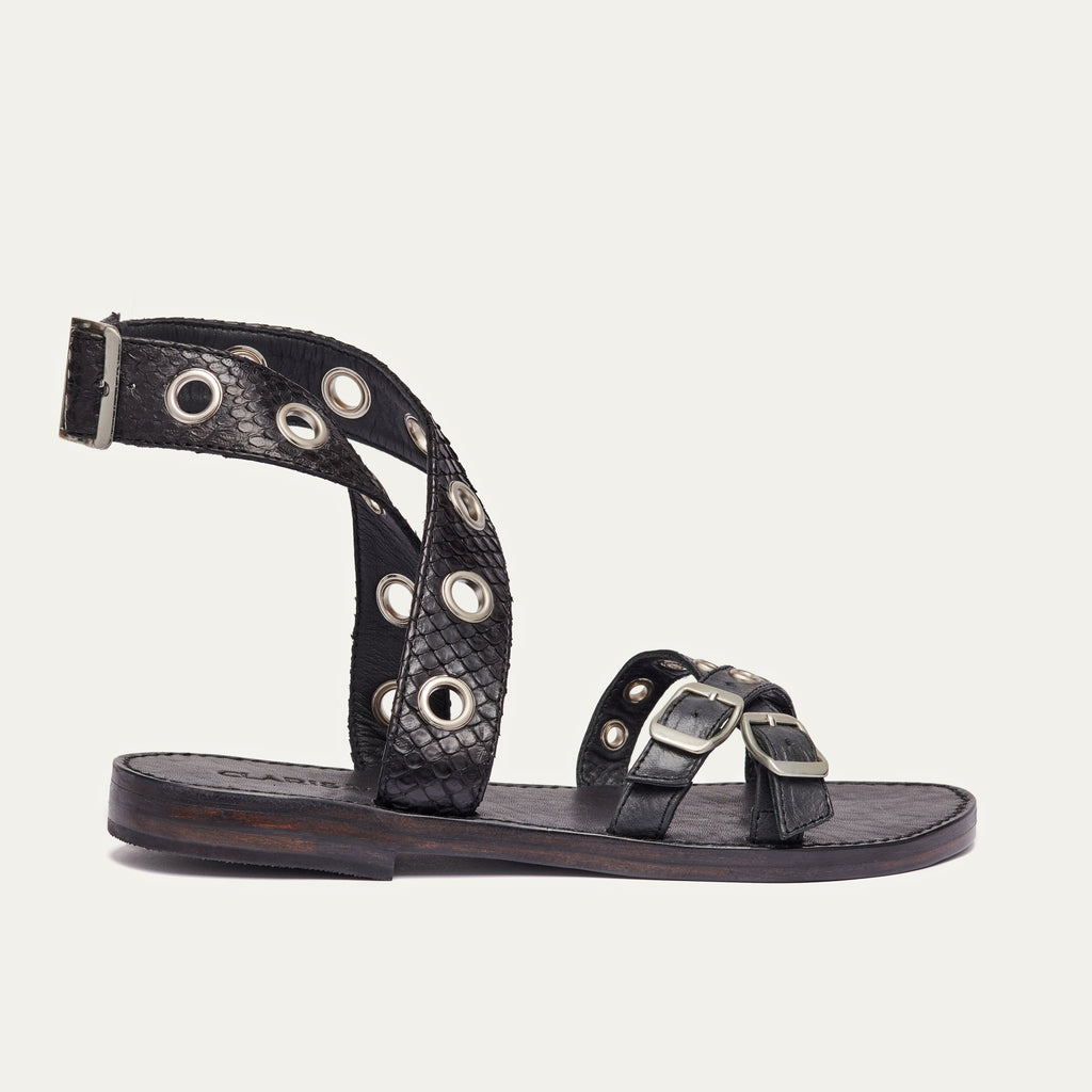 Laurette Python Sandals Black