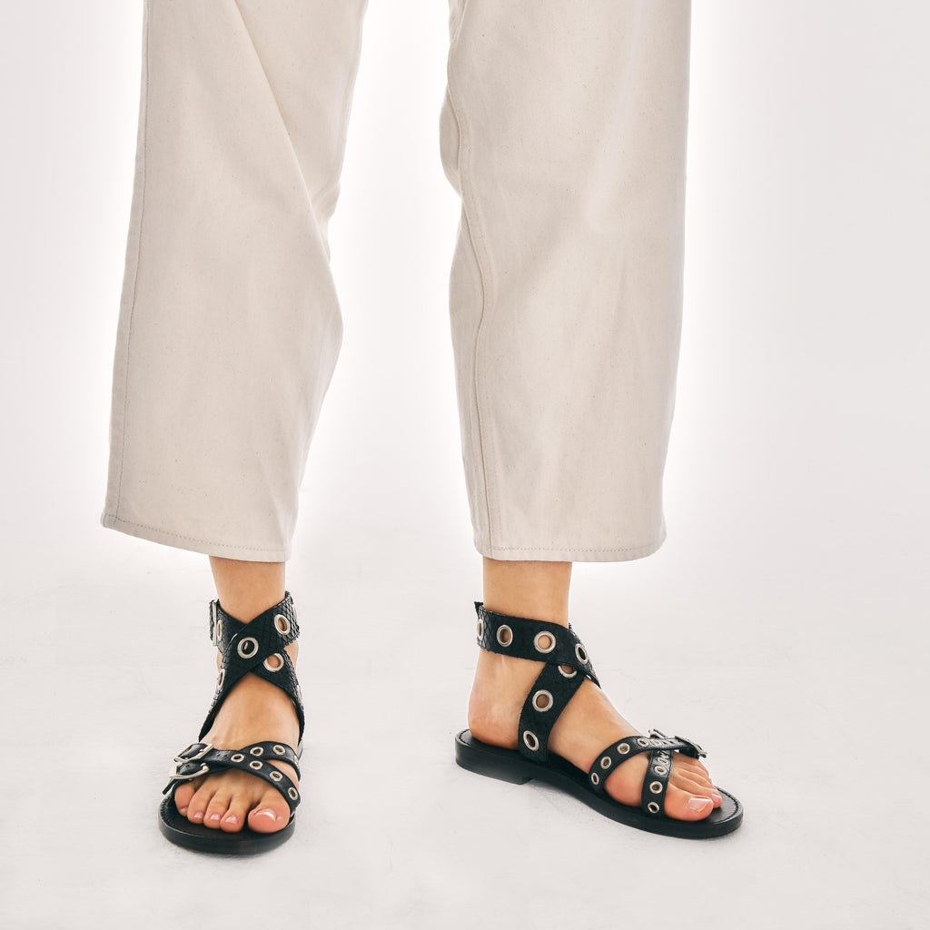 Laurette Python Sandals Black