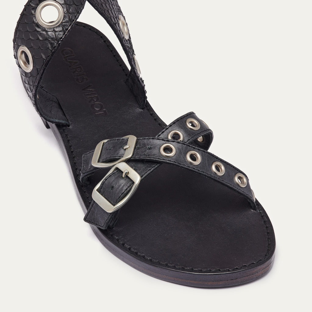 Laurette Python Sandals Black