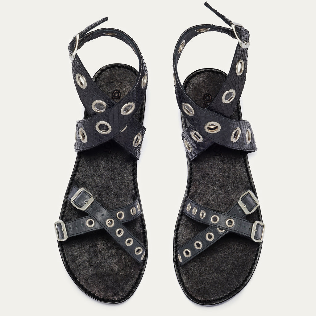 Laurette Python Sandals Black