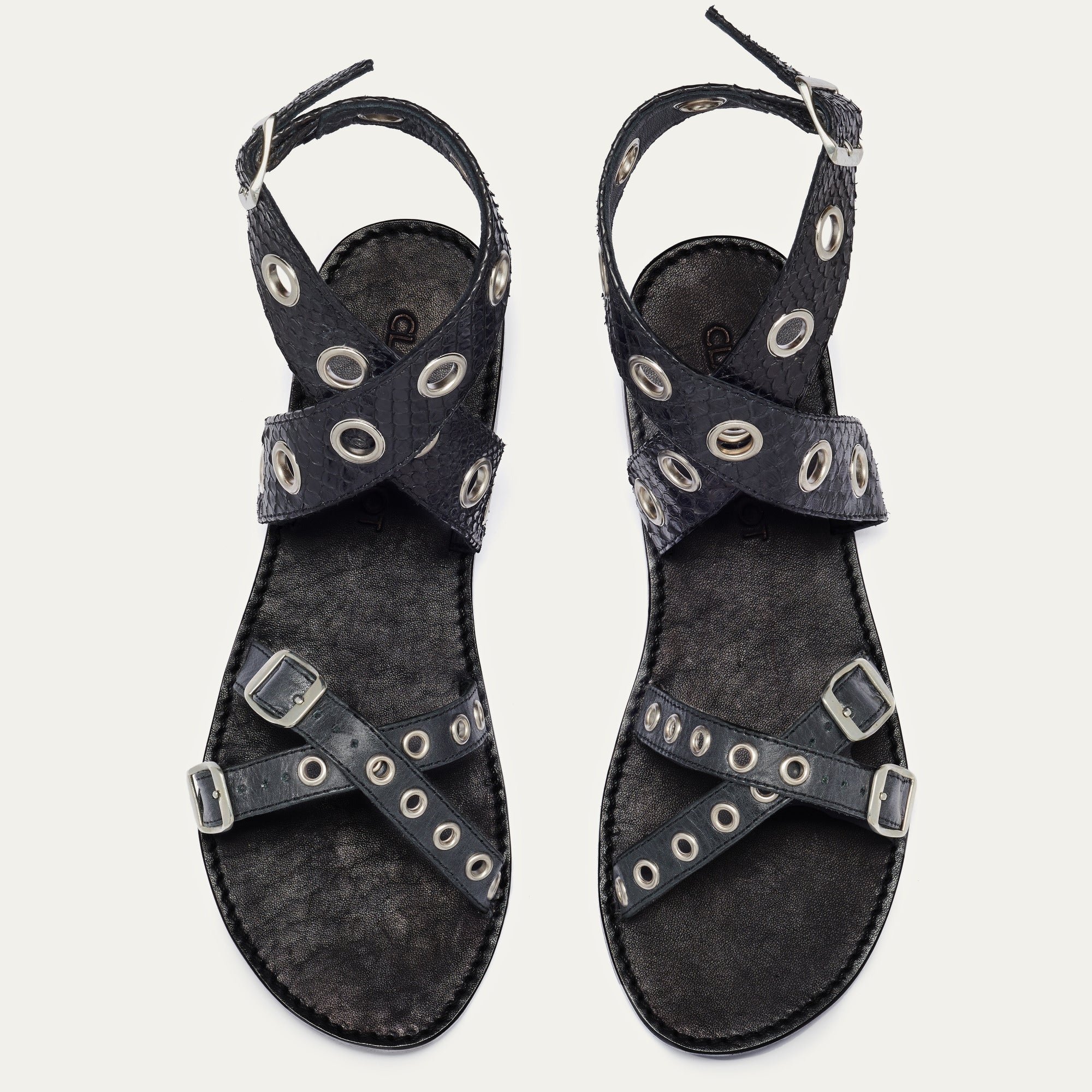 Laurette Python Sandals Black