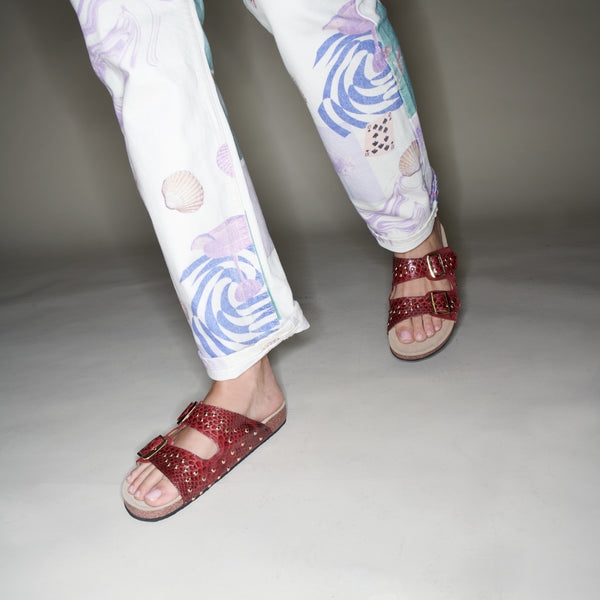 Python Suede Odette Sandals Burgundy