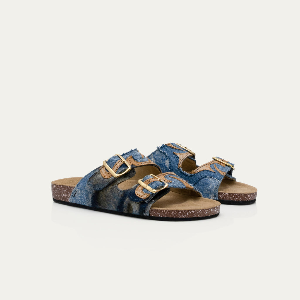 Sandalias Odette de tela vaquera con patchwork