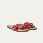 Suede Calfskin and Cobra Sandals Violet Red Burgundy