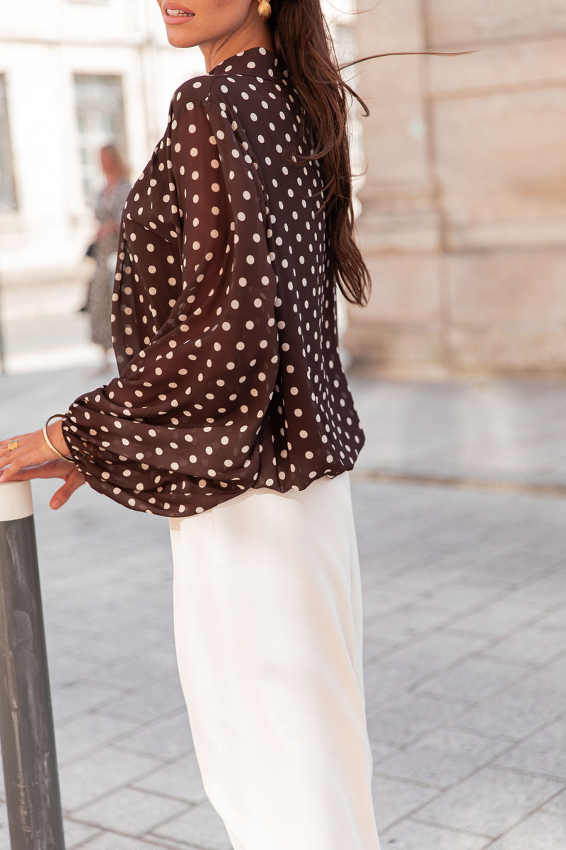 SANDRO Chocolat - Blusa de Lunares