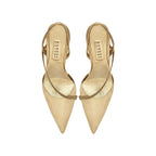 Sienna Gold High-Heel Slingback Pump with chainlink embellishment, perfect for evening wear and elegant occasions.