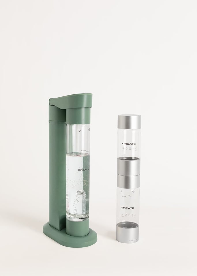 Soda Maker Studio - Machine À Eau Gazeuse + Bouteille 1L + Double Bouteille (500Ml + 350Ml) - Vert Sauge