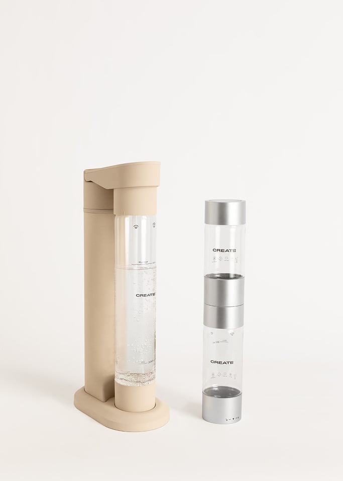Soda Maker Studio - Machine À Eau Gazeuse + Bouteille 1L + Double Bouteille (500Ml + 350Ml) - Sable