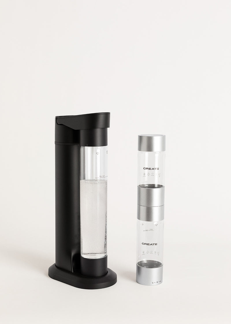 Soda Maker Studio - Sparkling Water Machine + 1L Bottle + Double Bottle (500ml + 350ml) - Black