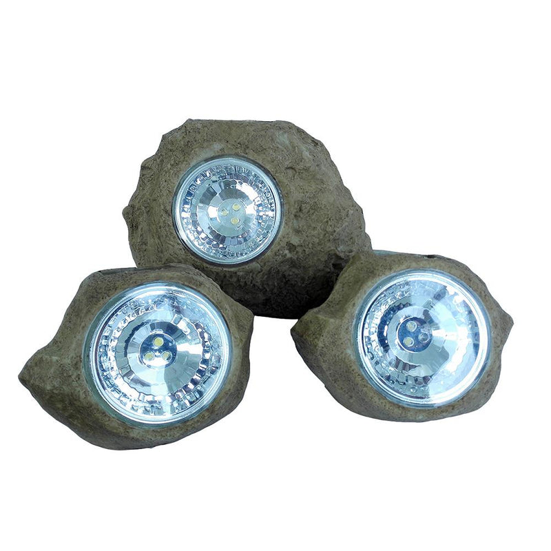 Set de 3 piedras solares de jardín para instalar con balizas LED blancas de 14 y 9cm - REDDECO.com