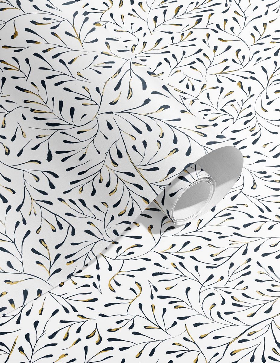 Rouleau Papier Peint Spring - Blanc Doré / Fond Bleu