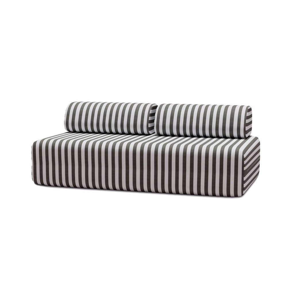 3-Seater Modular Sofa - Striped Outdoor Fabric - White and Anthracite Grey