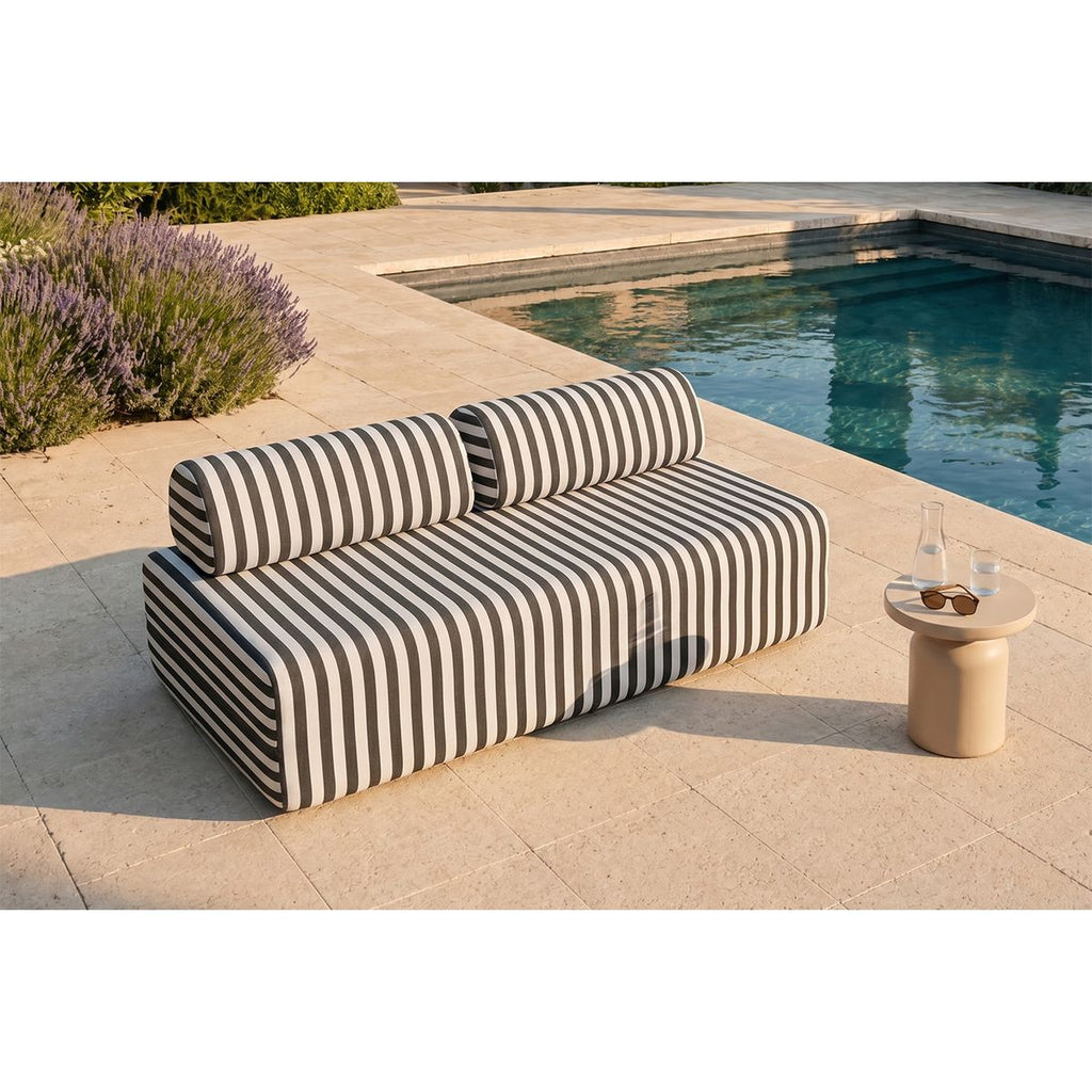 3-Seater Modular Sofa - Striped Outdoor Fabric - White and Anthracite Grey