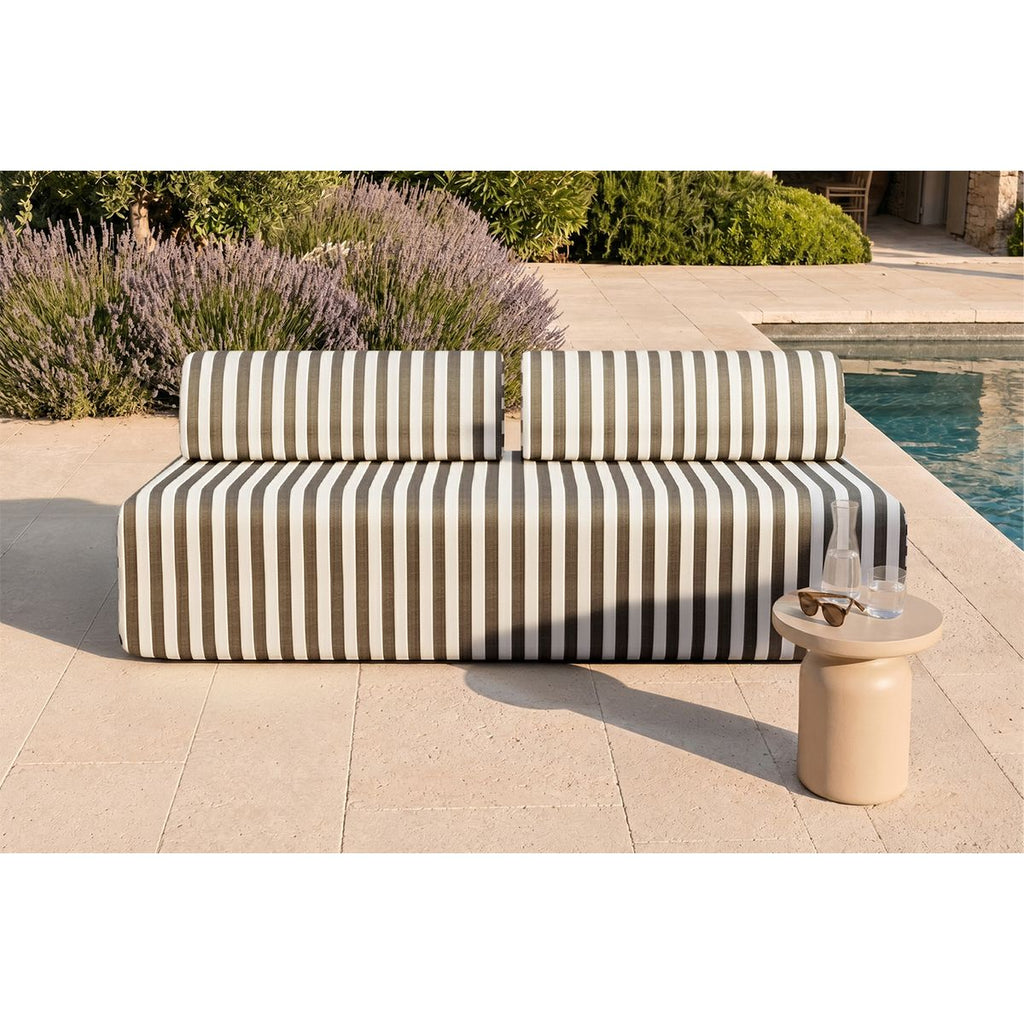 3-Seater Modular Sofa - Striped Outdoor Fabric - White and Anthracite Grey