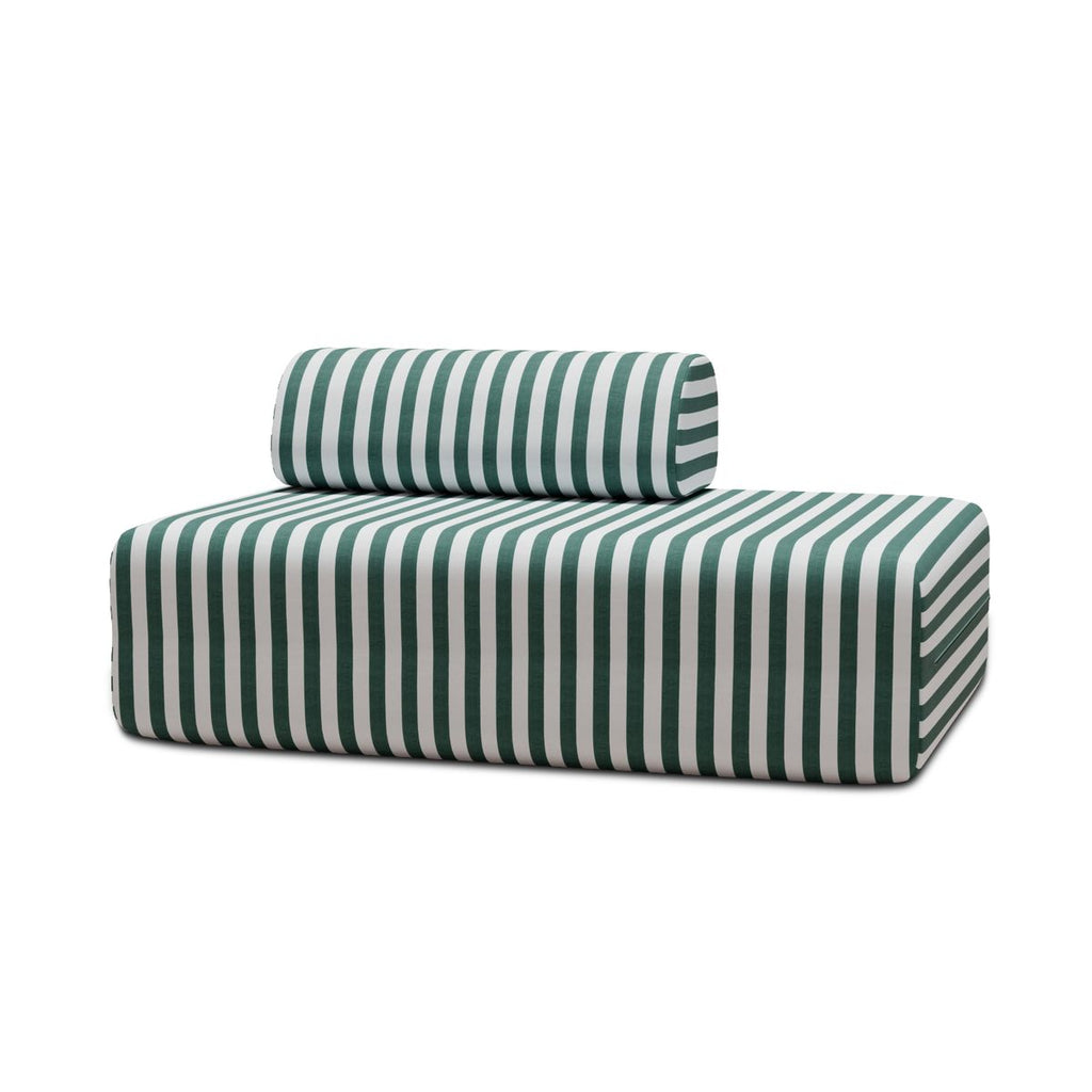 Sofá 2 Plazas Modular - Tejido Exterior A Rayas - Blanco Y Verde Oscuro