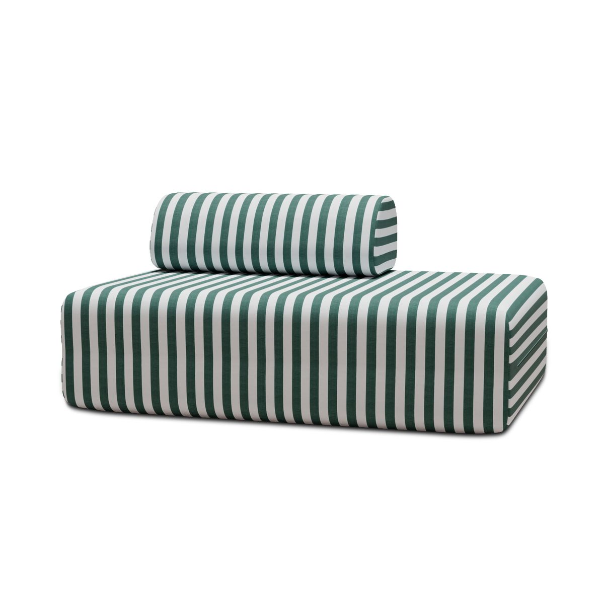 Sofá 2 Plazas Modular - Tejido Exterior A Rayas - Blanco Y Verde Oscuro