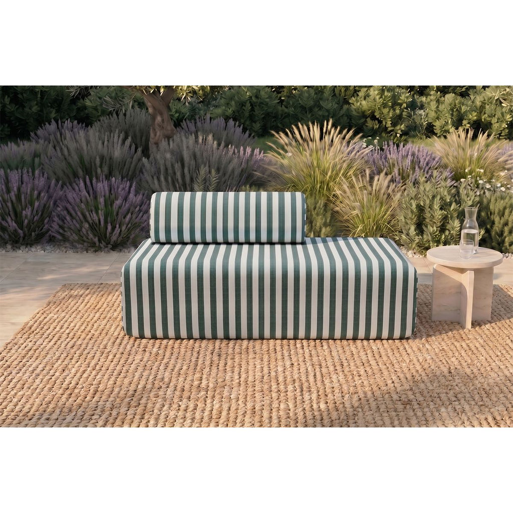 Sofá 2 Plazas Modular - Tejido Exterior A Rayas - Blanco Y Verde Oscuro