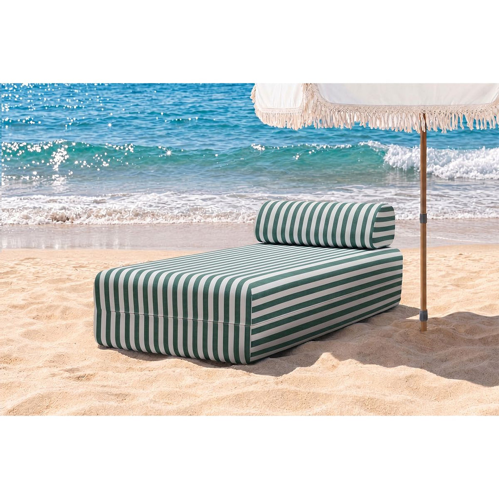 Tumbona Modular - Tela Exterior a Rayas - Blanco y Verde Oscuro