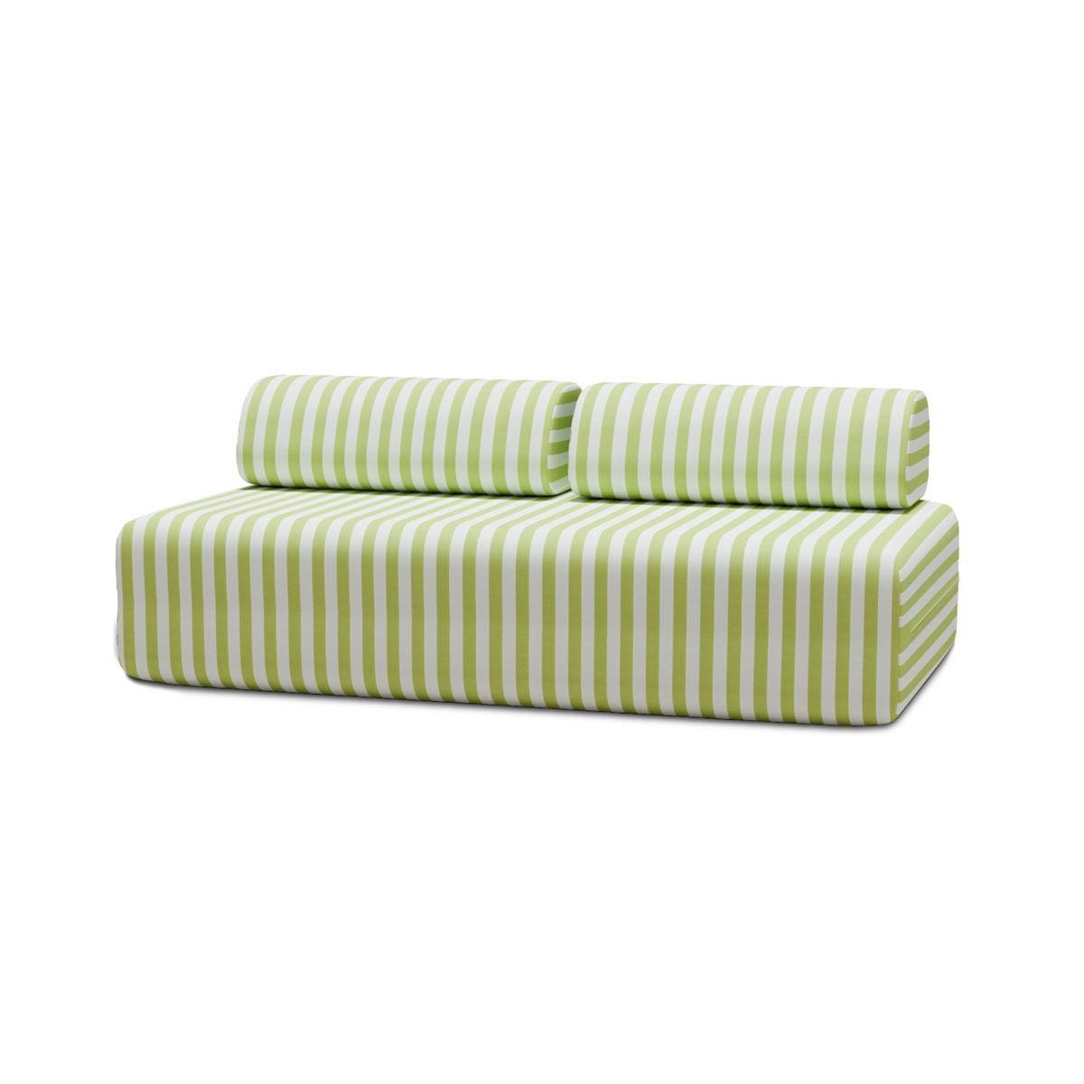 Canapé 3 Places Modulable - Tissu Extérieur À Rayures - Blanc Et Vert Anis