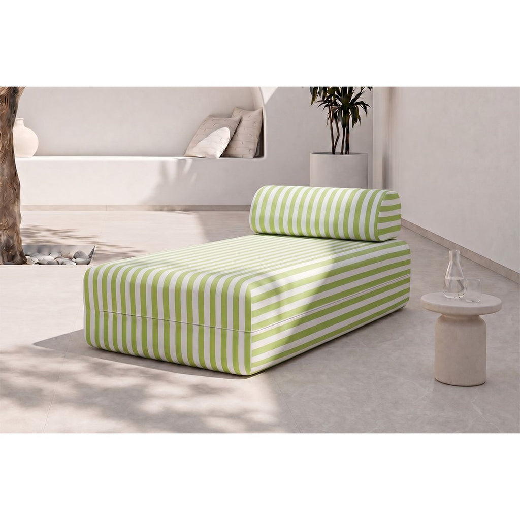 Meridiana Modular - Tejido Exterior A Rayas - Blanco Y Verde Anís
