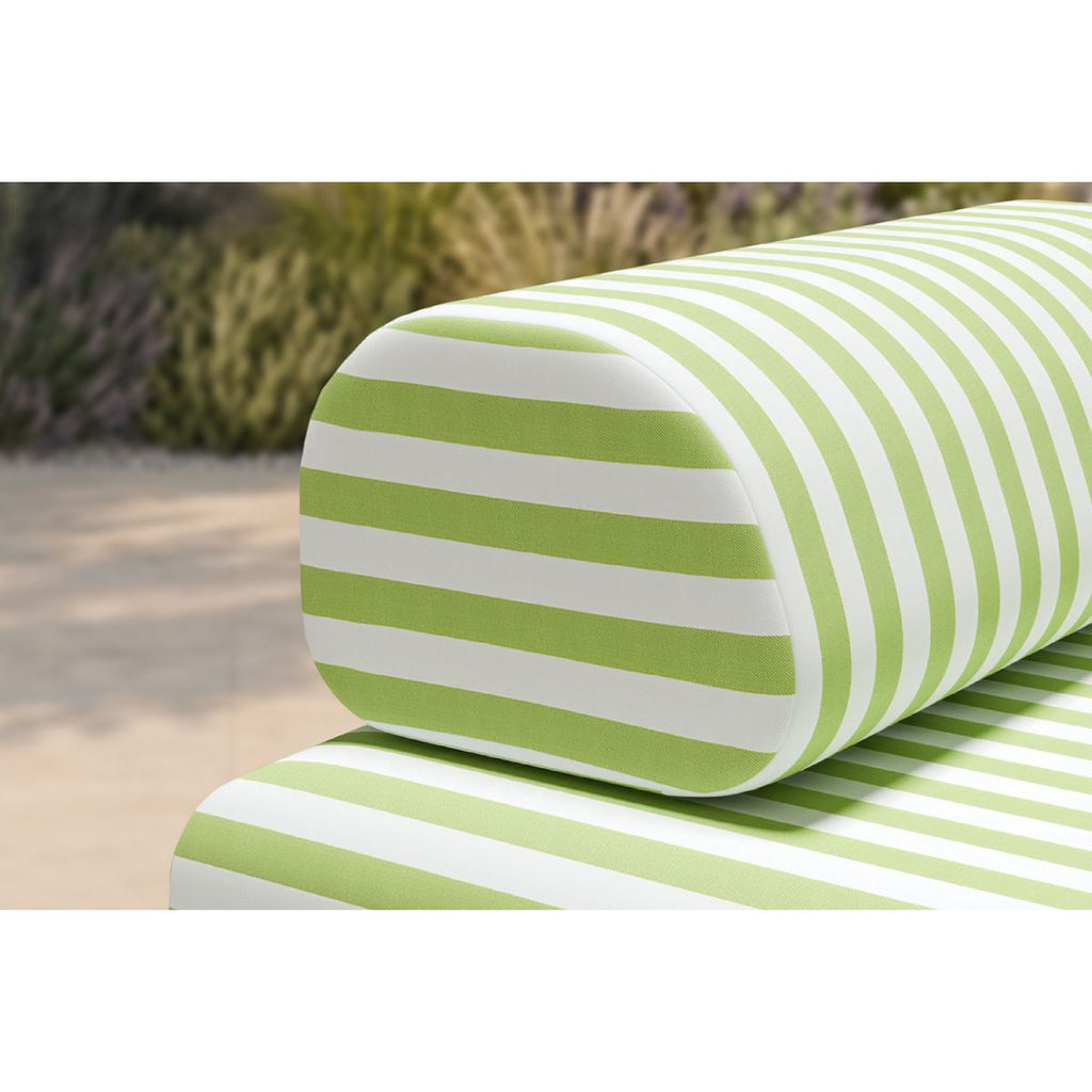 2-Seater Modular Sofa - Striped Outdoor Fabric - White and Anise Green