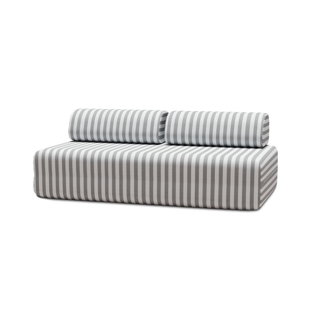 3-Seater Modular Sofa - Striped Outdoor Fabric - White and Grey