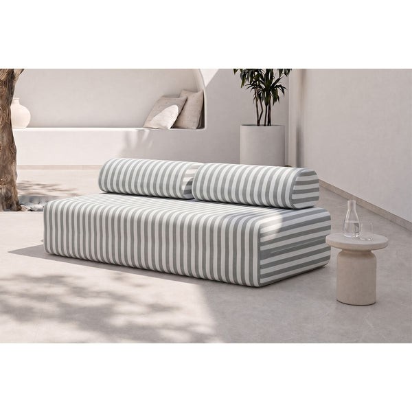 Canapé 3 Places Modulable - Tissu Extérieur À Rayures - Blanc Et Gris