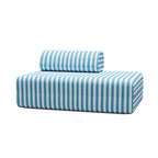 2-Seater Modular Sofa - Striped Outdoor Fabric - White and Blue