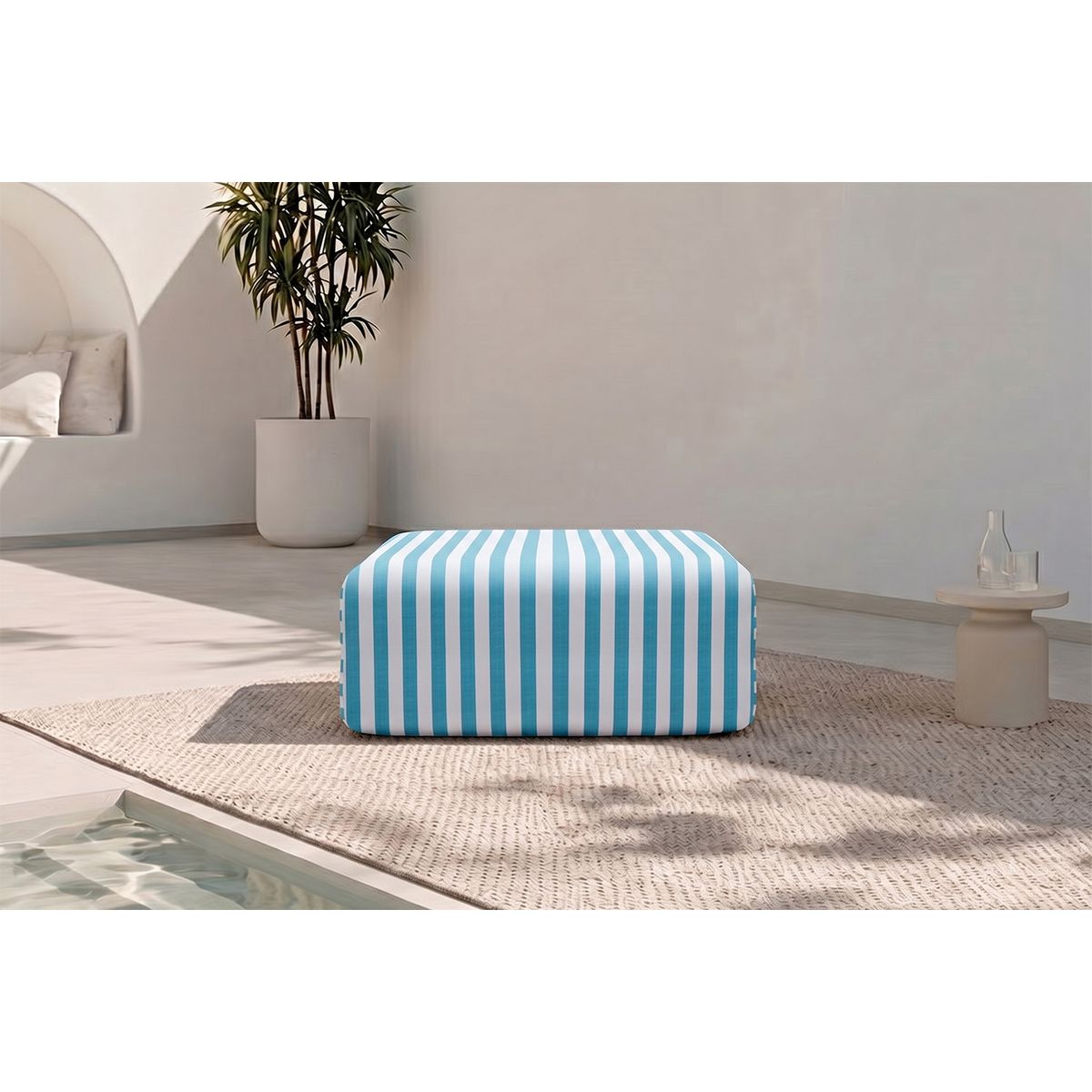 Puf Modular - Tela Exterior a Rayas - Blanco y Azul